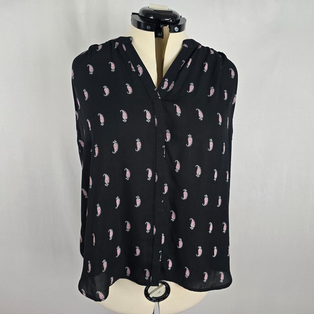 Grace Sleeveless Button Up Blouse Women's 0X Black Pink Paisley Pattern NWT